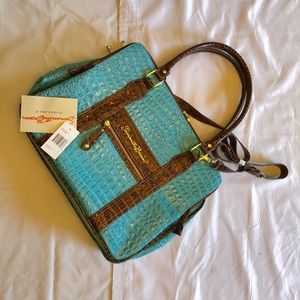 Samantha Brown Croco-Embossed Travel Dowel Tote Bag with Cosmetic Bag NWT